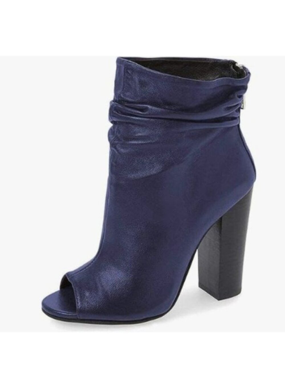 FSJ Women Stylish Peep Toe Slouch Ankle Boots Chunky Stacked Heels Party Blue